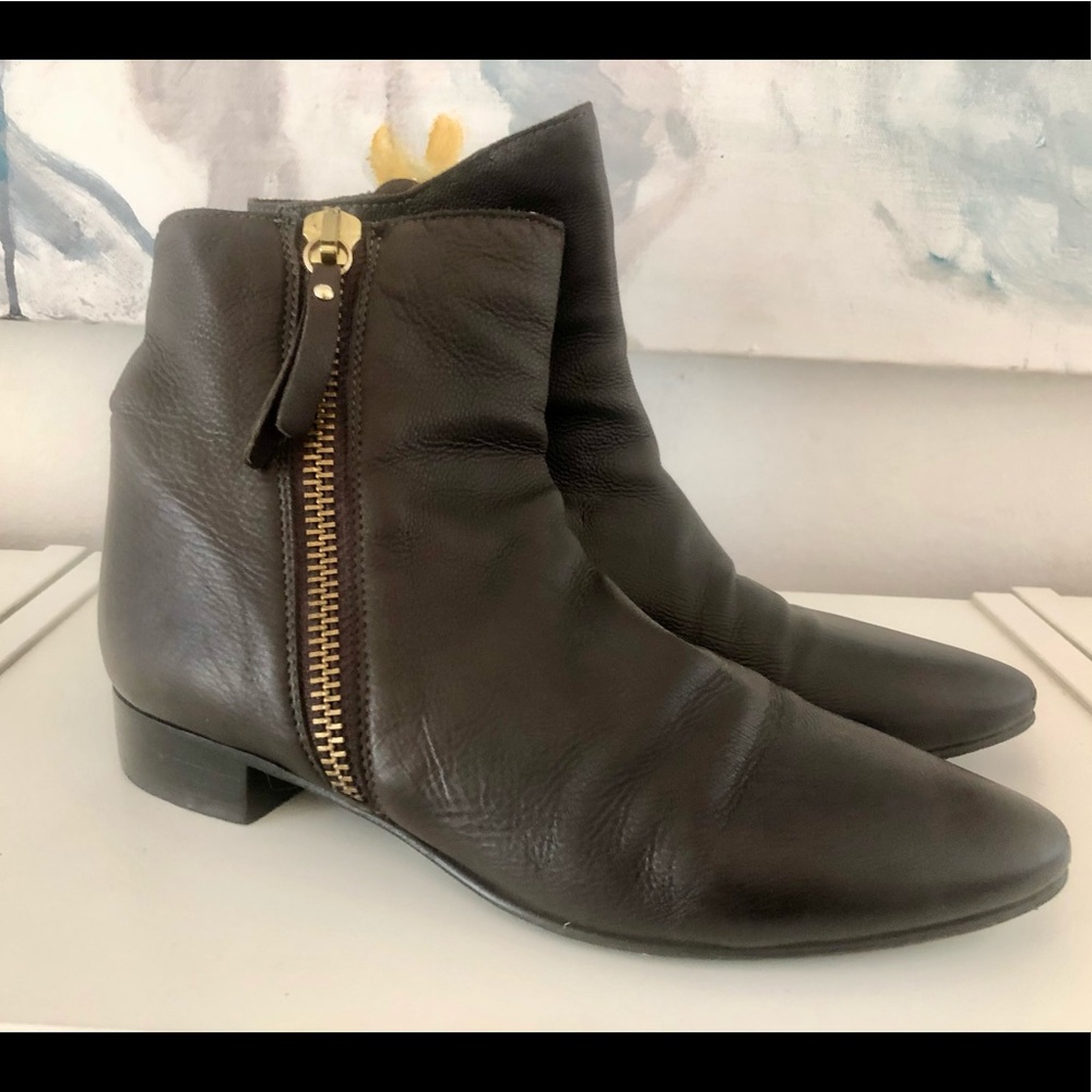 Heyraud Flat Booties, Dark Brown, Ankle Boots